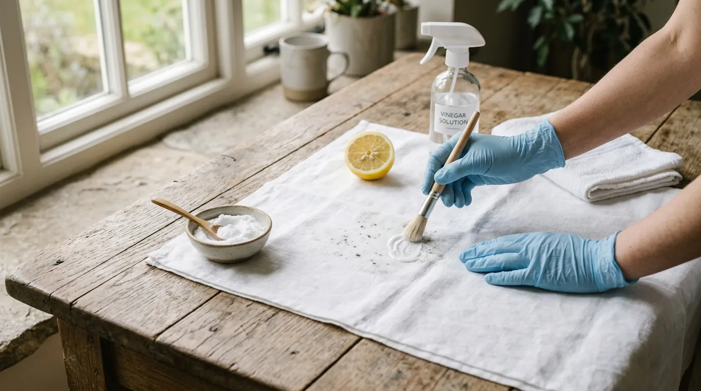 Personne nettoyant avec solution vinaigre, bicarbonate et citron
